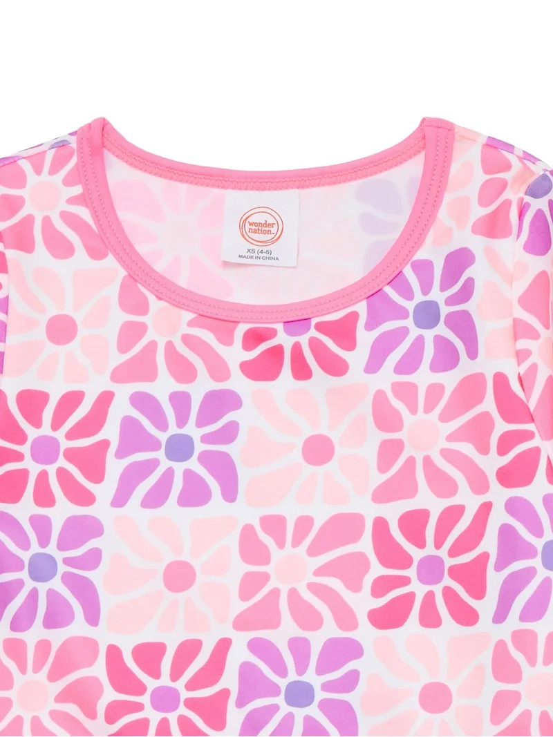 Wonder Nation Girls Cropped Long Sleeve Rash Guard and Scoop Bottoms Swim Set with UPF 50, 2-Piec... | Walmart (US)