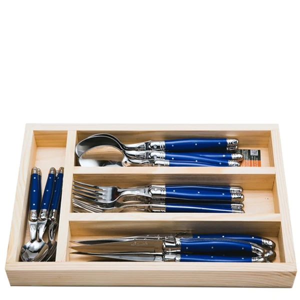 Laguiole 24 Pc Everyday Flatware Set with Blue Handles in Tray | Waiting On Martha