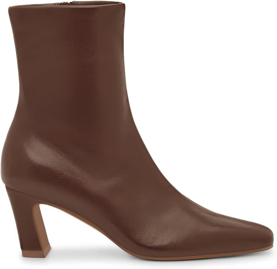 Coutgo Womens Square Toe Ankle Boots Chunky Heel Zip Dress Booties | Amazon (US)
