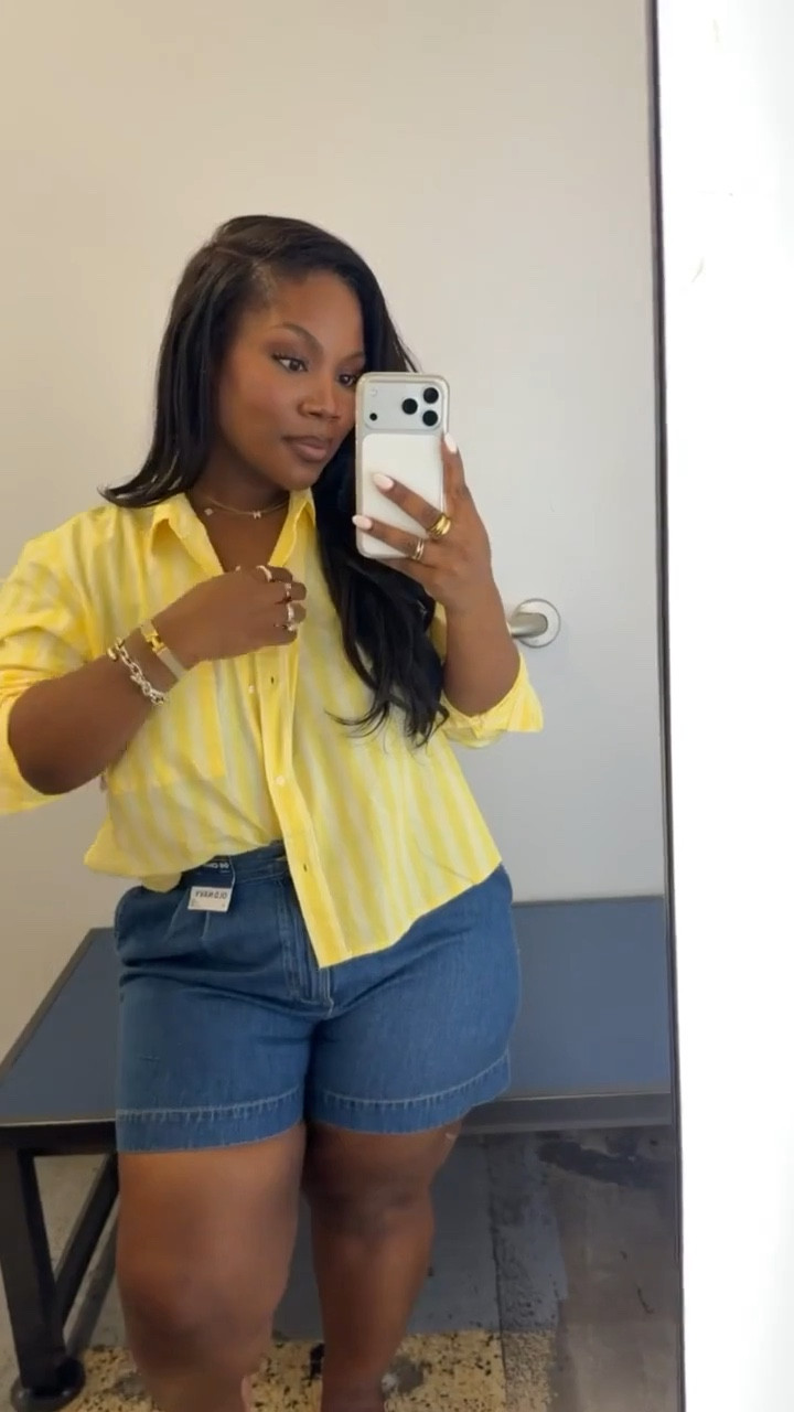 Loving yellow right now!! This yellow pinstripe button up from Old Navy is adorable 🤩

Outfit is up to 55% off at Old Navy ✨

Top: L
Shorts: L 

#LTKMidsize #LTKSaleAlert #LTKPetite
