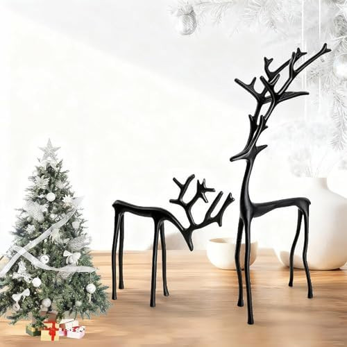 Black Reindeer Christmas Decor 2 Pack Statues Elegant Christmas Reindeer Figurines Modern Aluminu... | Amazon (US)