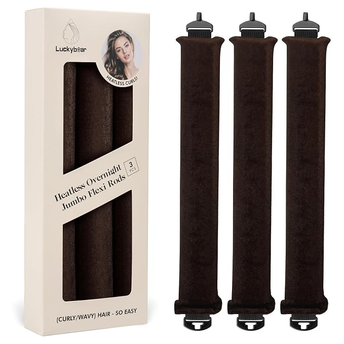 Luckybear Overnight Heatless Hair Curler, Curling Flexi Rods, 3PCS Brown | Amazon (US)