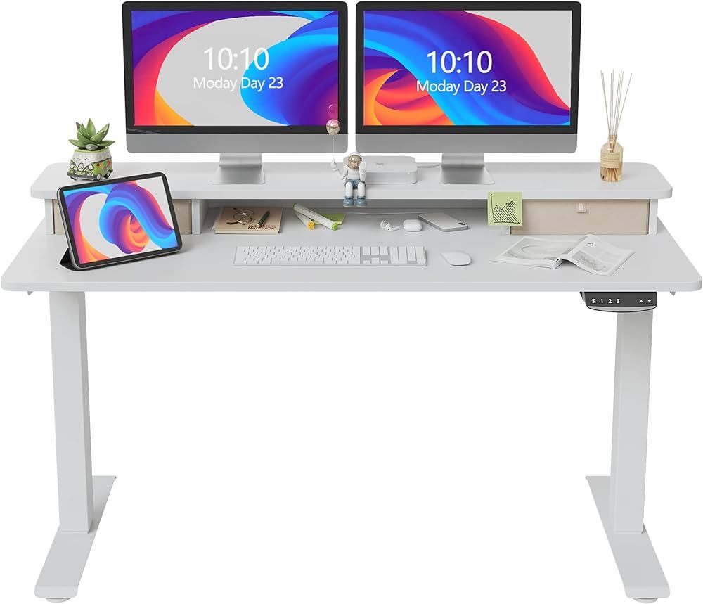 Amazon.com: FEZIBO Height Adjustable Electric Standing Desk with Double Drawer, 55 x 24 Inch Stan... | Amazon (US)