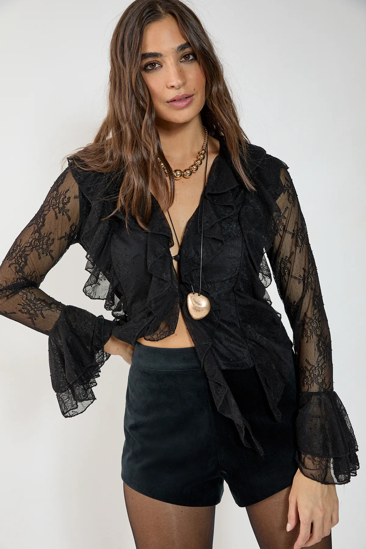 Lace Ruffle Sheer Blouse | Nasty Gal US