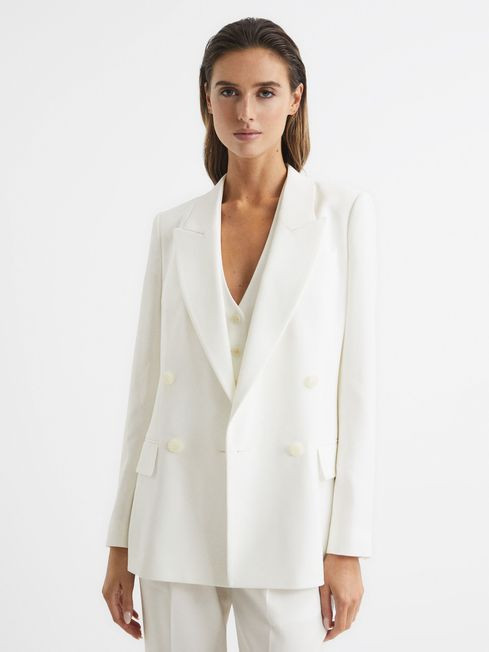 Reiss White Tatum Crepe Double Breasted Blazer | Reiss UK
