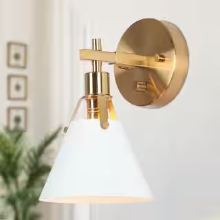 Home Decorators Collection Granville Collection Gold & White Wall Sconce Modern 1-light Bathroom ... | The Home Depot