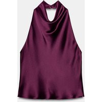 Zara - Satin Effect Halter Top - Women - Burgundy - Women | Zara US