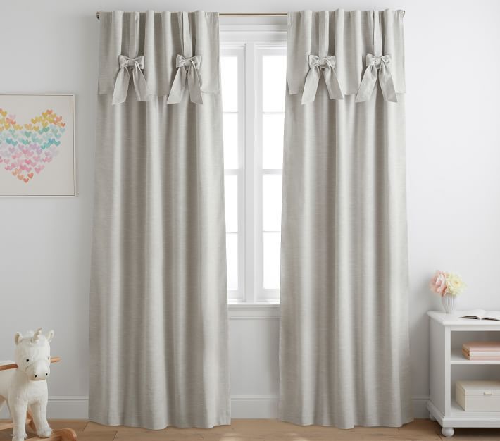 Evelyn Linen Blend Bow Valance Blackout Curtain Panel | Pottery Barn Kids