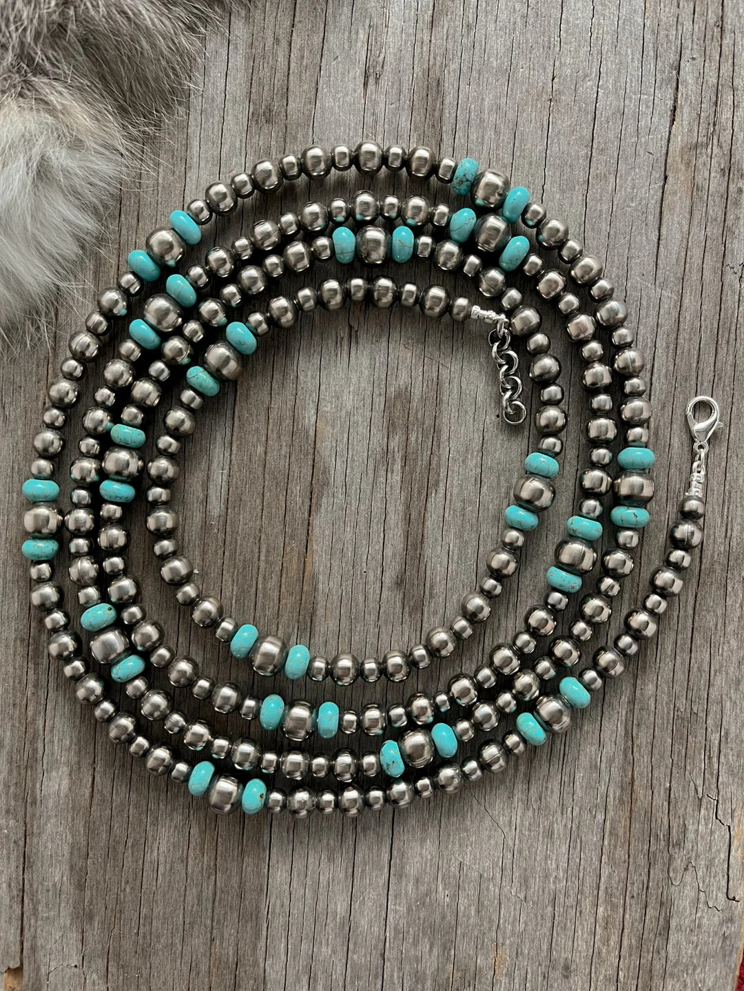 Handmade Navajo Pearls & Turquoise Necklace Made With 6, 8, and 10mm Pearls - Etsy | Etsy (US)