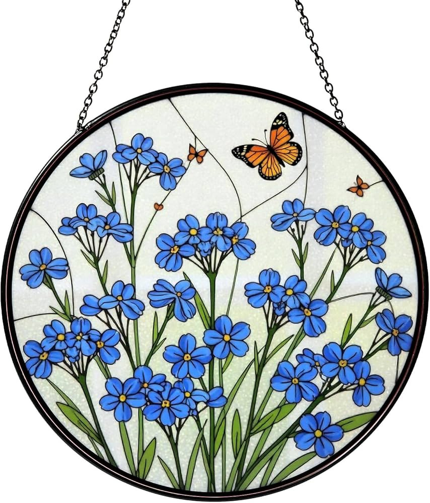 Forget-Me-Not Hand Stained Glass Window Hanging Floral Sun Catcher Decor Flower Lover Gifts for W... | Amazon (US)