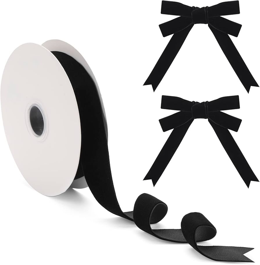 1 Inch×25 Yd Black Velvet Ribbon for Gift Wrapping Christmas Tree, Wide Crushed Vintage Velvet C... | Amazon (US)