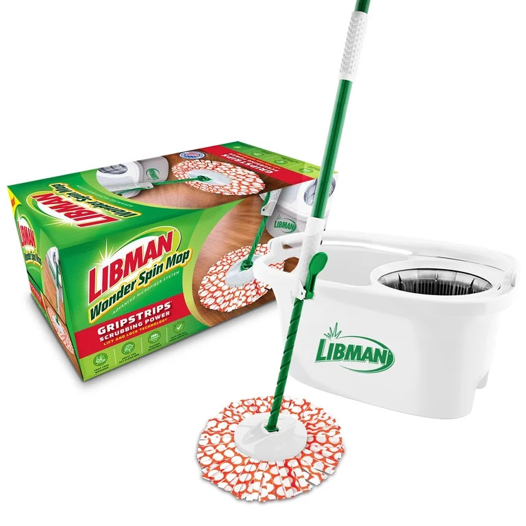 Libman Wonder Spin Mop System with Adjustable Handle and Microfiber Gripstrips for Easy Floor Cle... | Walmart (US)