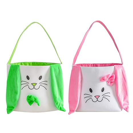 Easter Bunny Basket for Kids - Easter Tote Bag with Handle for Egg Hunting | Amazon (US)