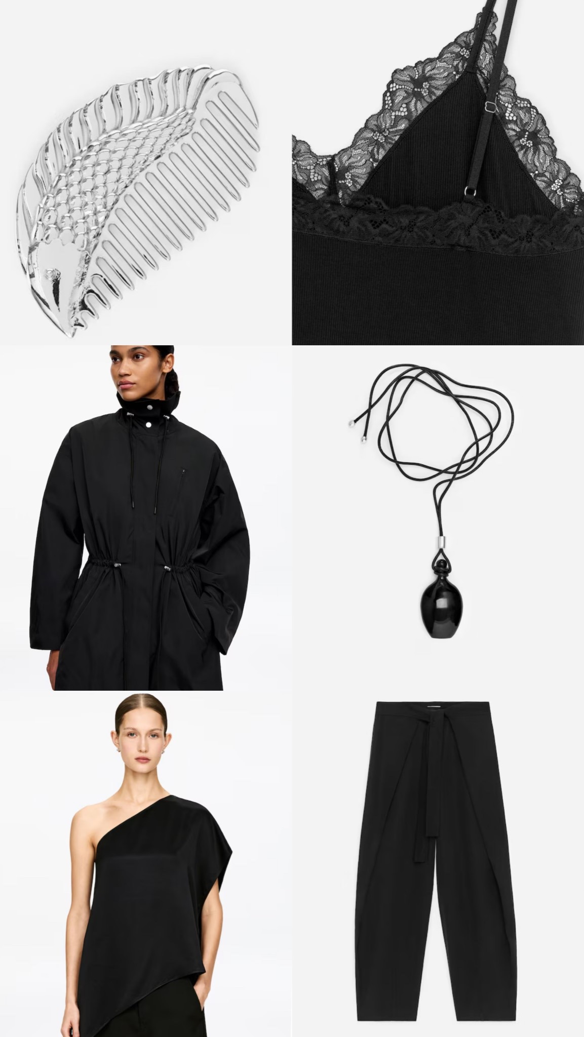 Minimal modern all black outfits 🖤 are my favourite. I did a little shop at the Arket new in for spring summer 2026 and they have so many amazing sculptural black pieces like these black wrap detail trousers - silk one shoulder top and the black funnel neck jacket windbreaker that I know will sell out. 🖤 #arket #LTKUK #LTKspring 

#LTKSeasonal