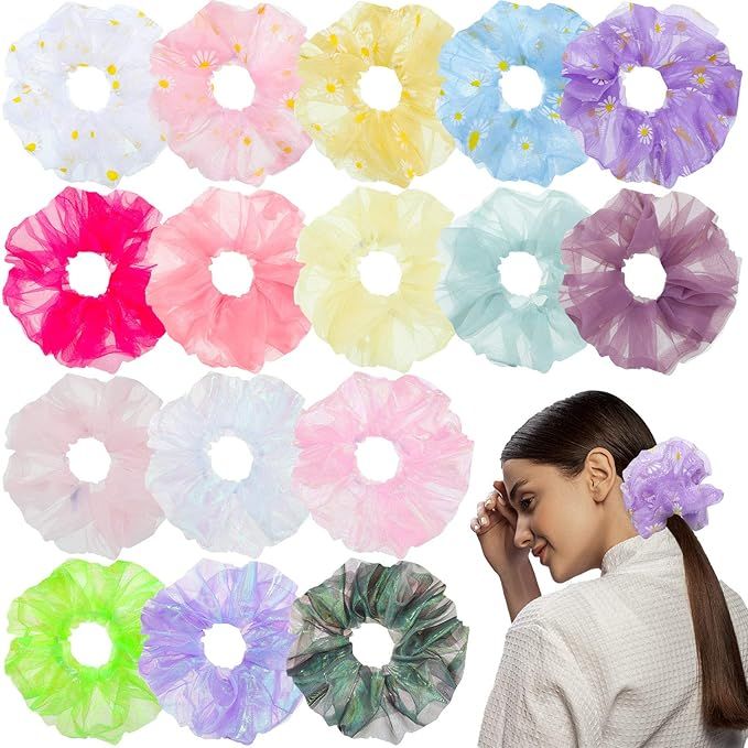 16 Pieces Oversized Hair Scrunchies Large Soft Organza Scrunchies Solid Color and Floral Print Ha... | Amazon (US)
