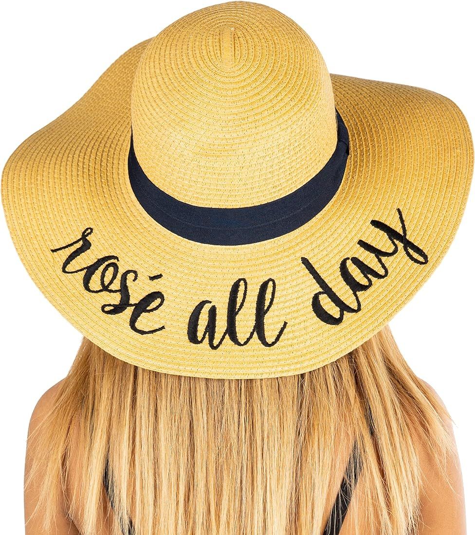 Funky Junque Women’s UPF 50 Bold Cursive Embroidered Adjustable Beach Floppy Sun Hat | Amazon (US)