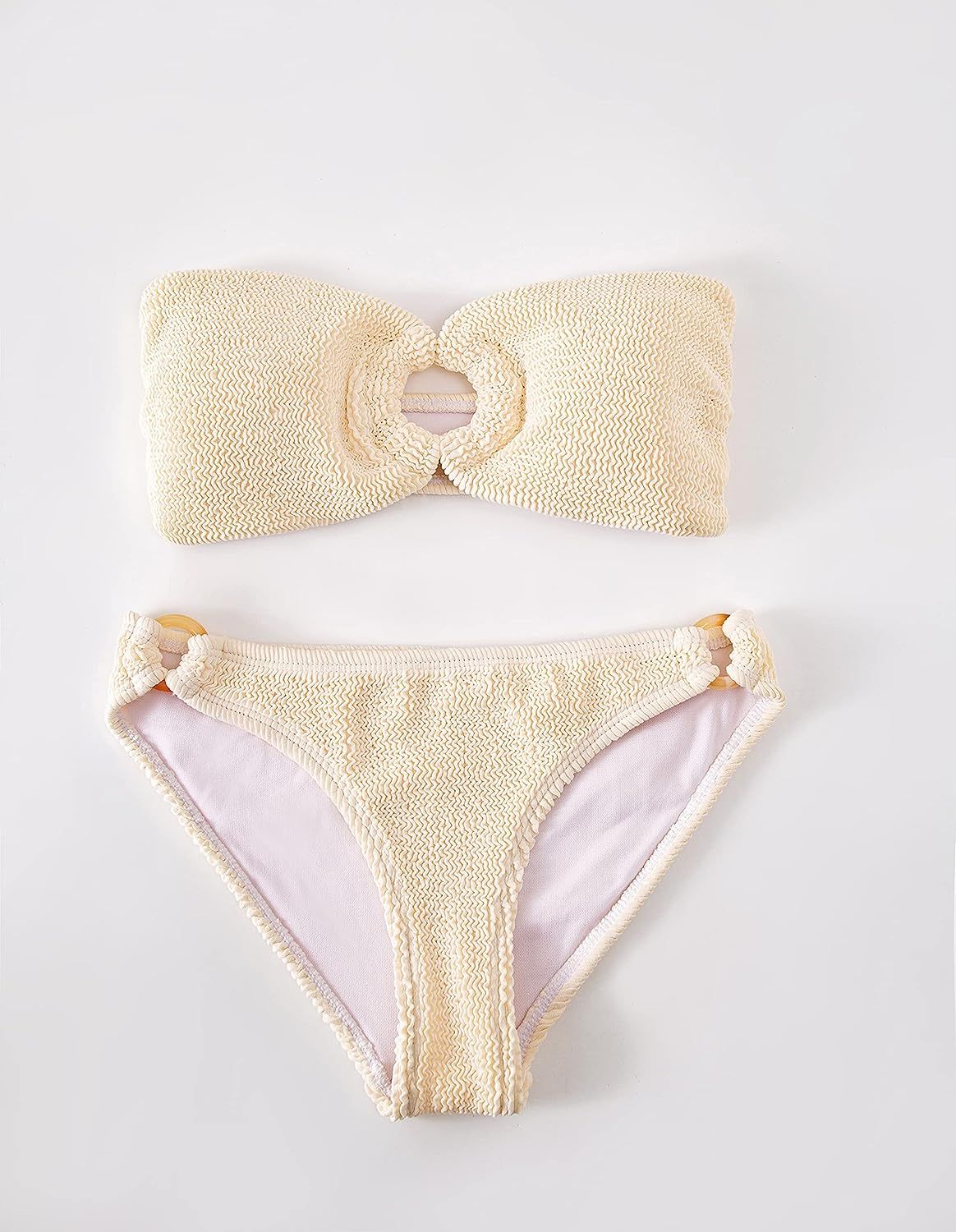 COCOFREE Women Bandeau Bikini Set Off Shoulder Ring Strapless Crinkle Fabric Swimsuits | Amazon (US)