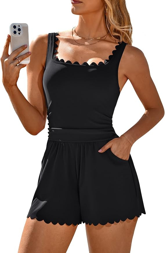 Charmo Scalloped Cute Romper Swimsuit for Women 2026 Tummy Control One Piece Bathing Suit Modest ... | Amazon (US)