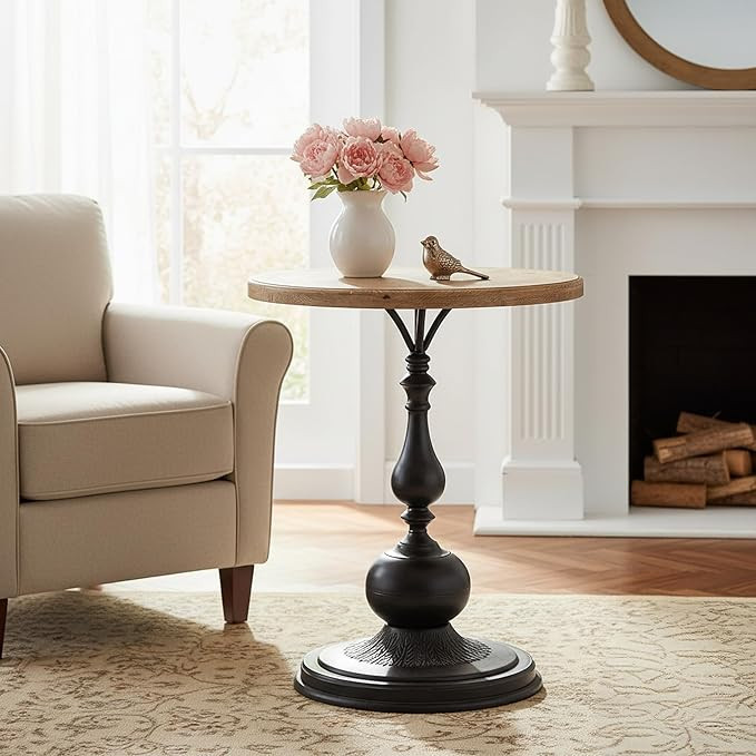 Round End Table Living Room, Vintage Side Table, Farmhouse Pedestal Table for Bedroom, Retro Wood... | Amazon (US)