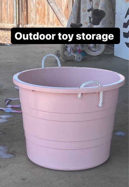 I found this bucket to keep all the water toys and mud pie toys in for outside! 

Summer time water toys outdoor storage