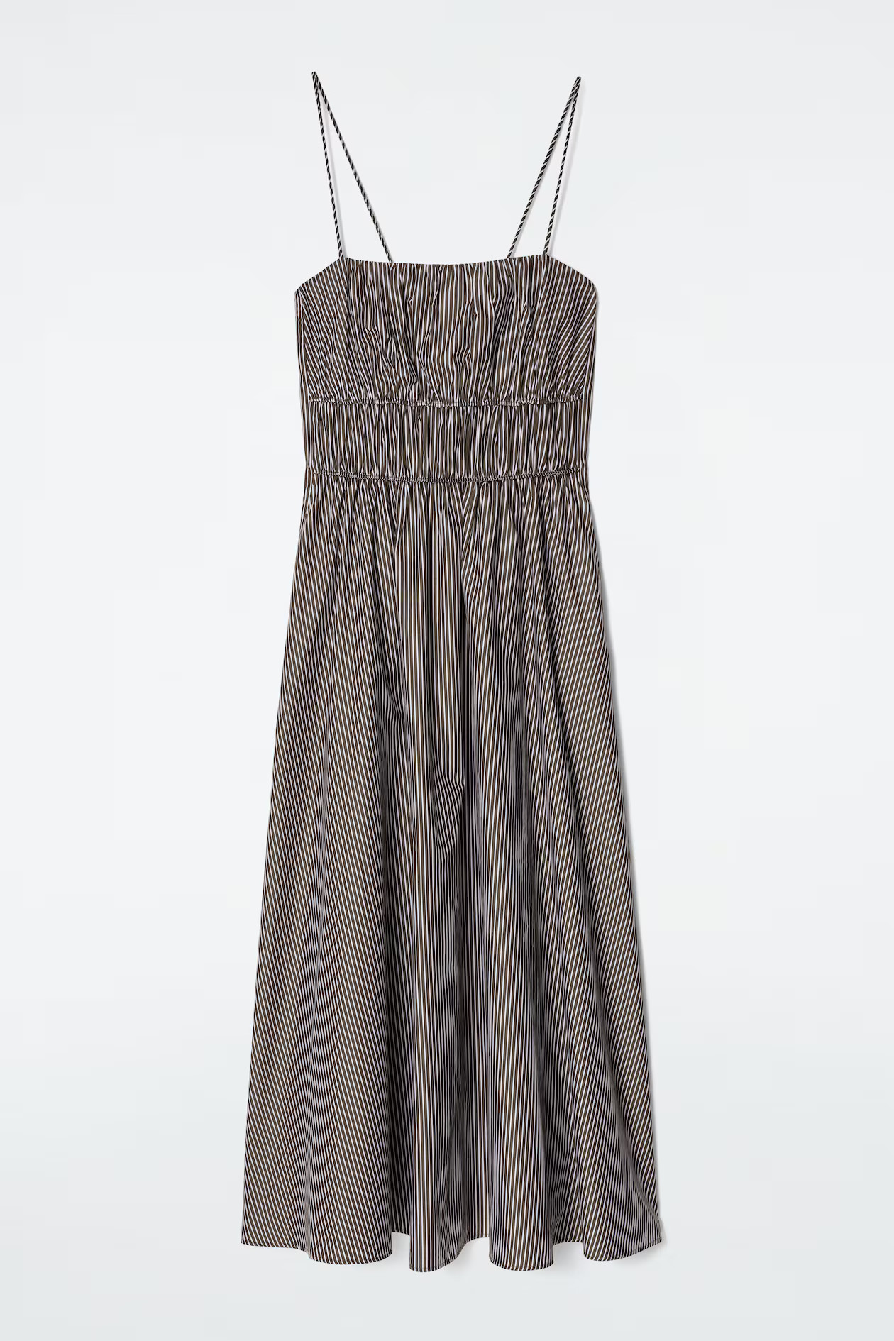 STRIPED GATHERED-WAIST MIDI DRESS - BROWN / STRIPED | COS UK