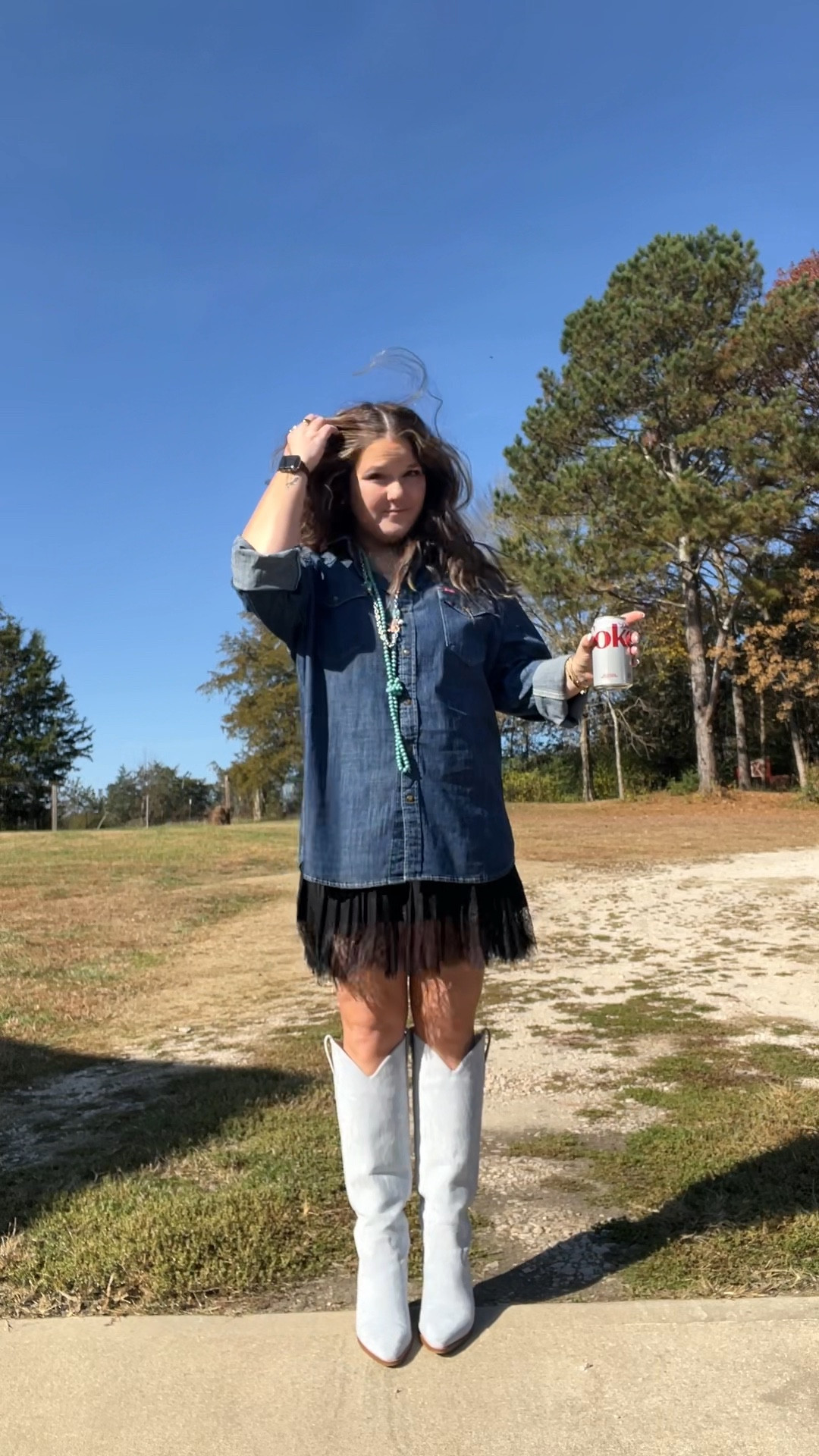 Oversized Walmart denim button down in a size large is perfect with this lace shirt from Amazon, also a large! Blue knee high boots are TTS

#LTKFindsUnder50 #LTKCyberWeek #LTKootd