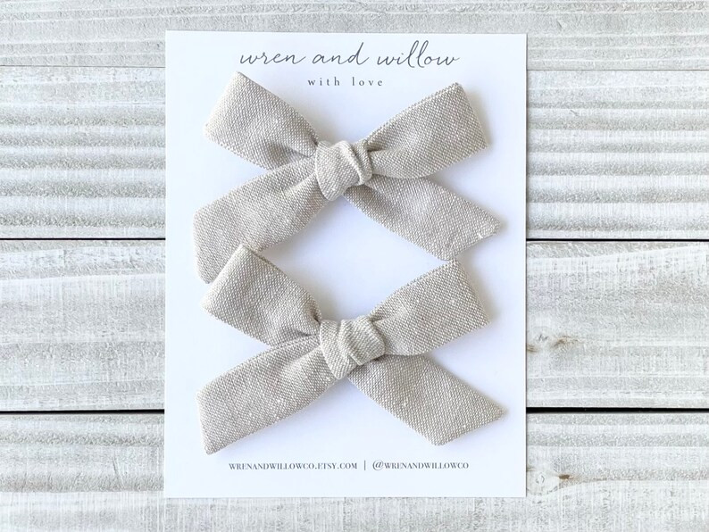 Oatmeal Linen Piggy Bows Neutral Hair Bows Beige Linen - Etsy | Etsy (US)
