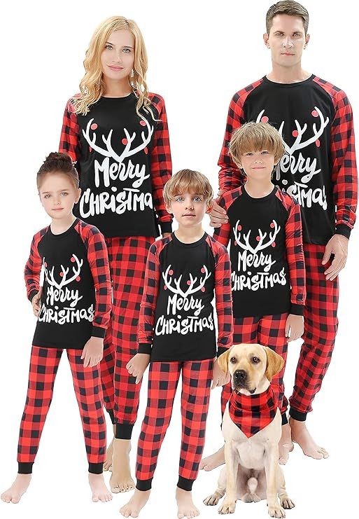 Matching Family Pajamas Christmas Jammies Holiday Deer Printed Sleepwear Red Plaid Pants Set Size... | Amazon (US)