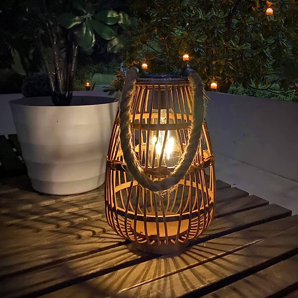 Solar Lantern Outdoor Waterproof Large Rattan Lanterns Decorative Bright Boho Lanterns Lights wit... | Amazon (US)