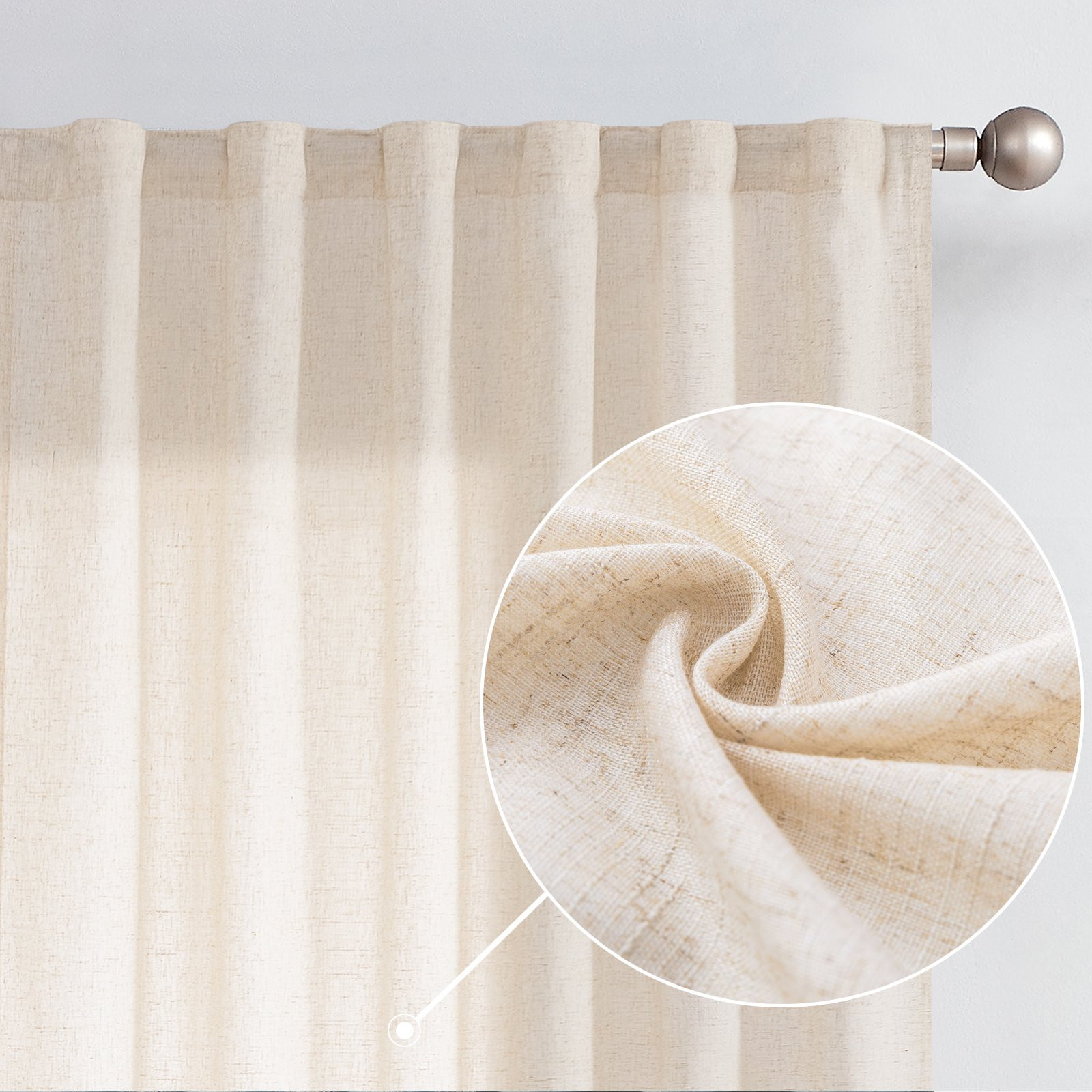 Curtainking Back Tab Curtains 84 inches Crude Beige Light Filtering Curtains Living Room Bedroom ... | Walmart (US)