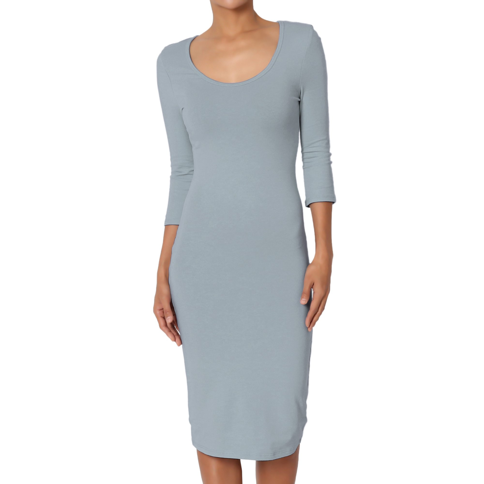 TheMogan Junior's Scoop Neck 3/4 Sleeve Stretch Jersey Bodycon Midi Pencil Dress | Walmart (US)