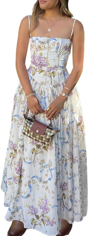 Women's Spaghetti Strap Maxi Dinner Party Dress Elegant Floral Print Holiday Dress 2025 | Amazon (US)