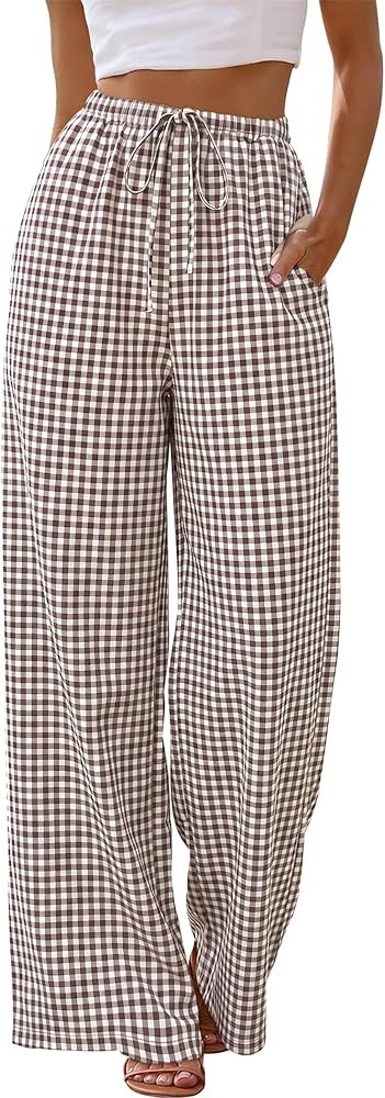 Sampeel Wide Leg Pants for Women Flowy Palazzo Drawstring Elastic Waist Trousers with Pockets Sum... | Amazon (US)