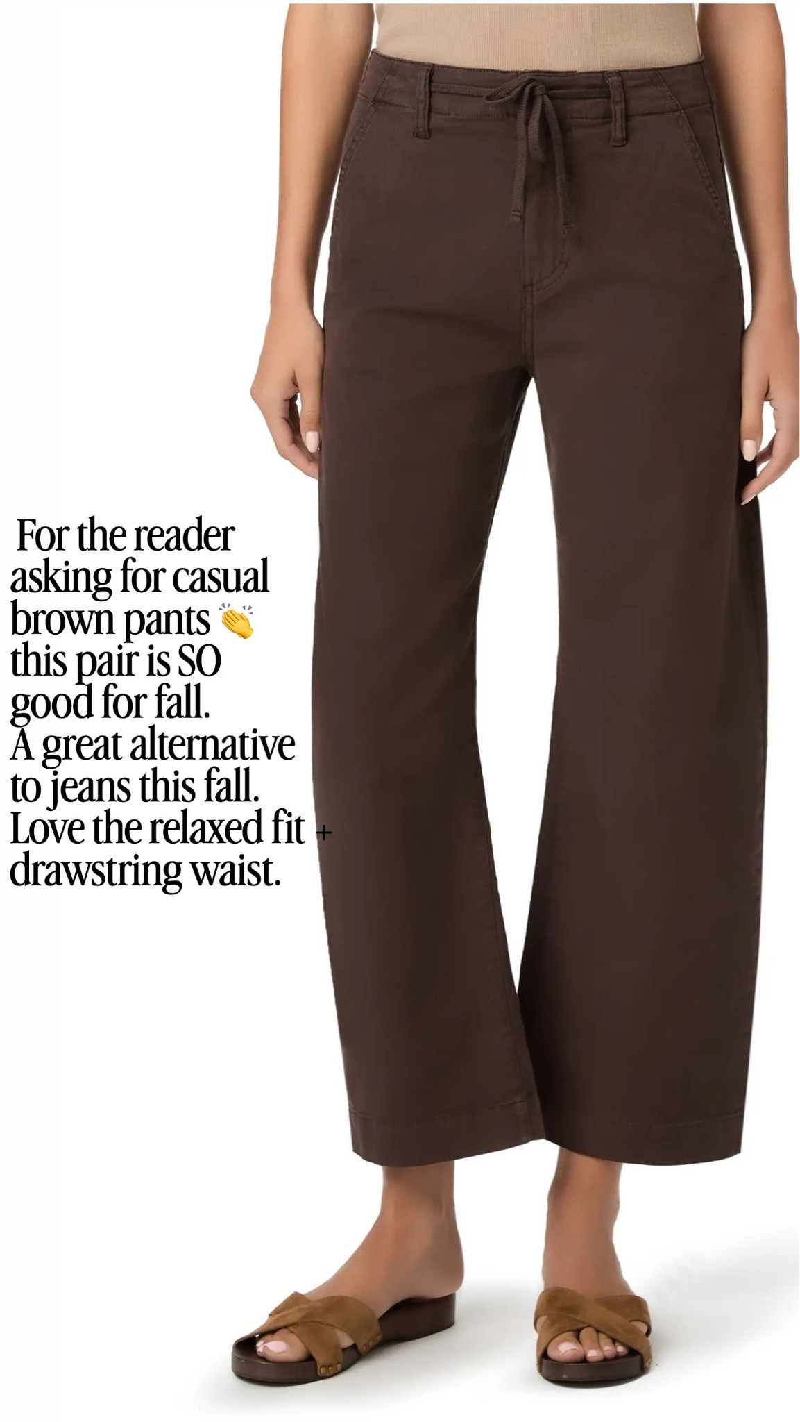 A great alternative to jeans this fall. Love the relaxed fit + drawstring waist.