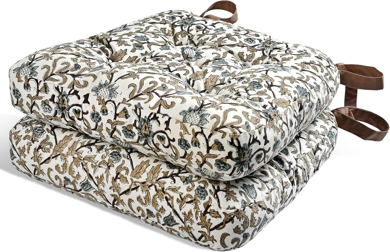CPC Autumn Vine Block Print Cotton Chair Cushions 16x15x4 Inch, Set of 2 | Amazon (US)