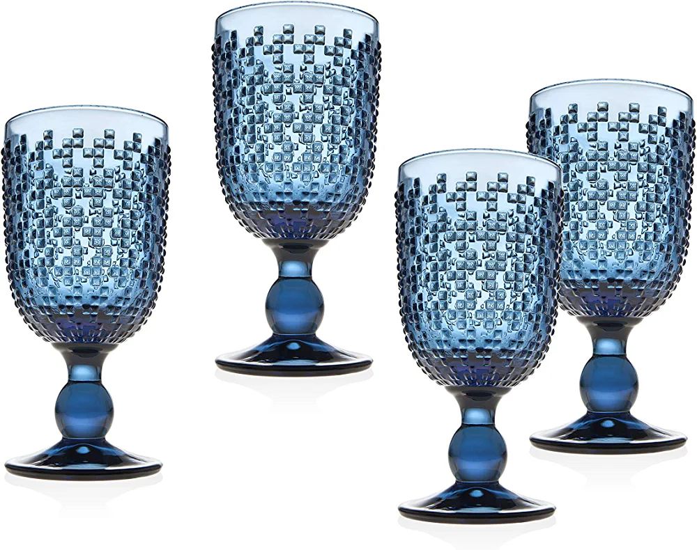 Wine Goblet Beverage Glass Cup Alba by Godinger - Blue - Set of 4 | Amazon (US)