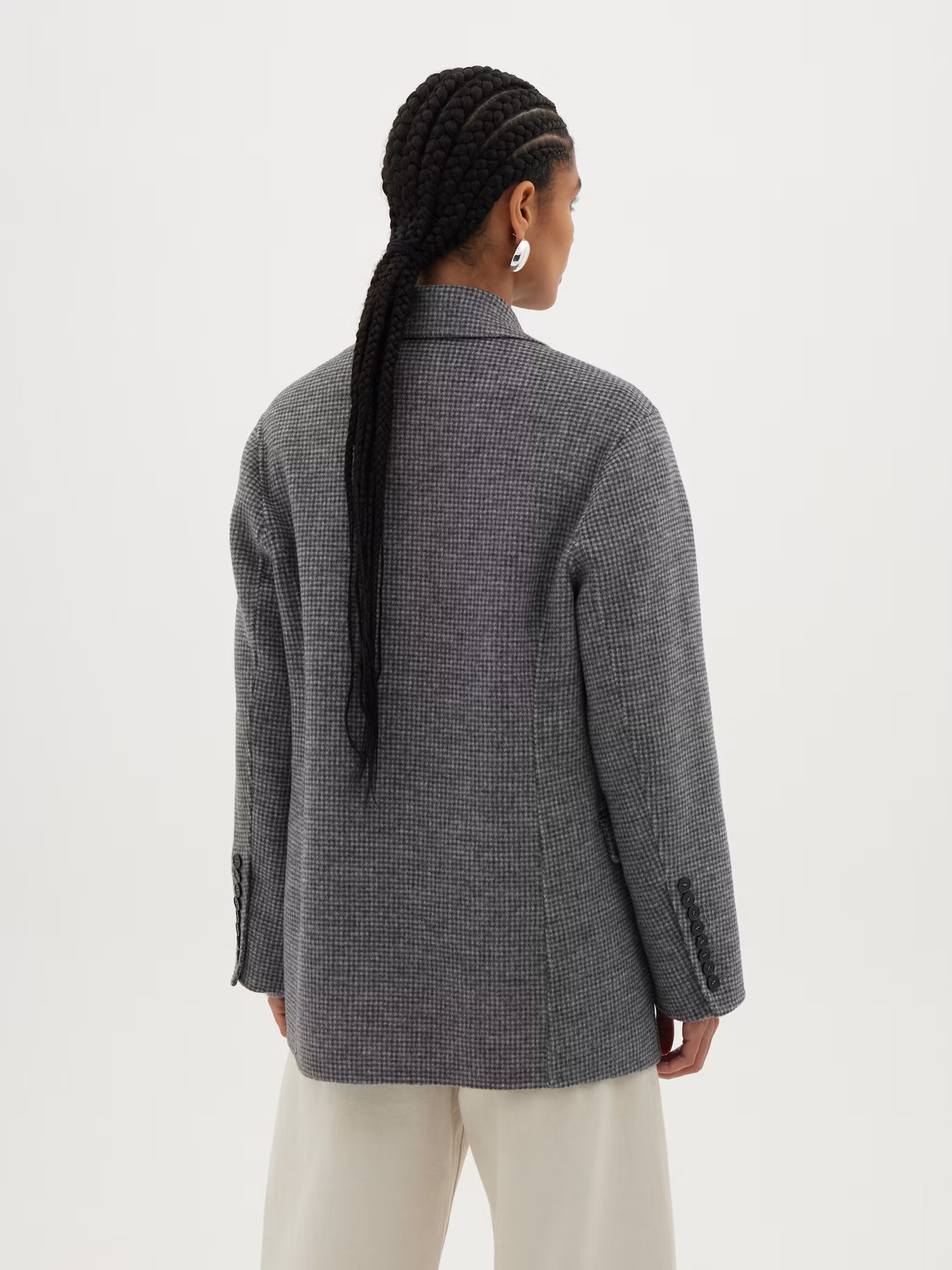 Simeron Wool Double Faced Oversized Blazer | Grey White Check | Hush UK