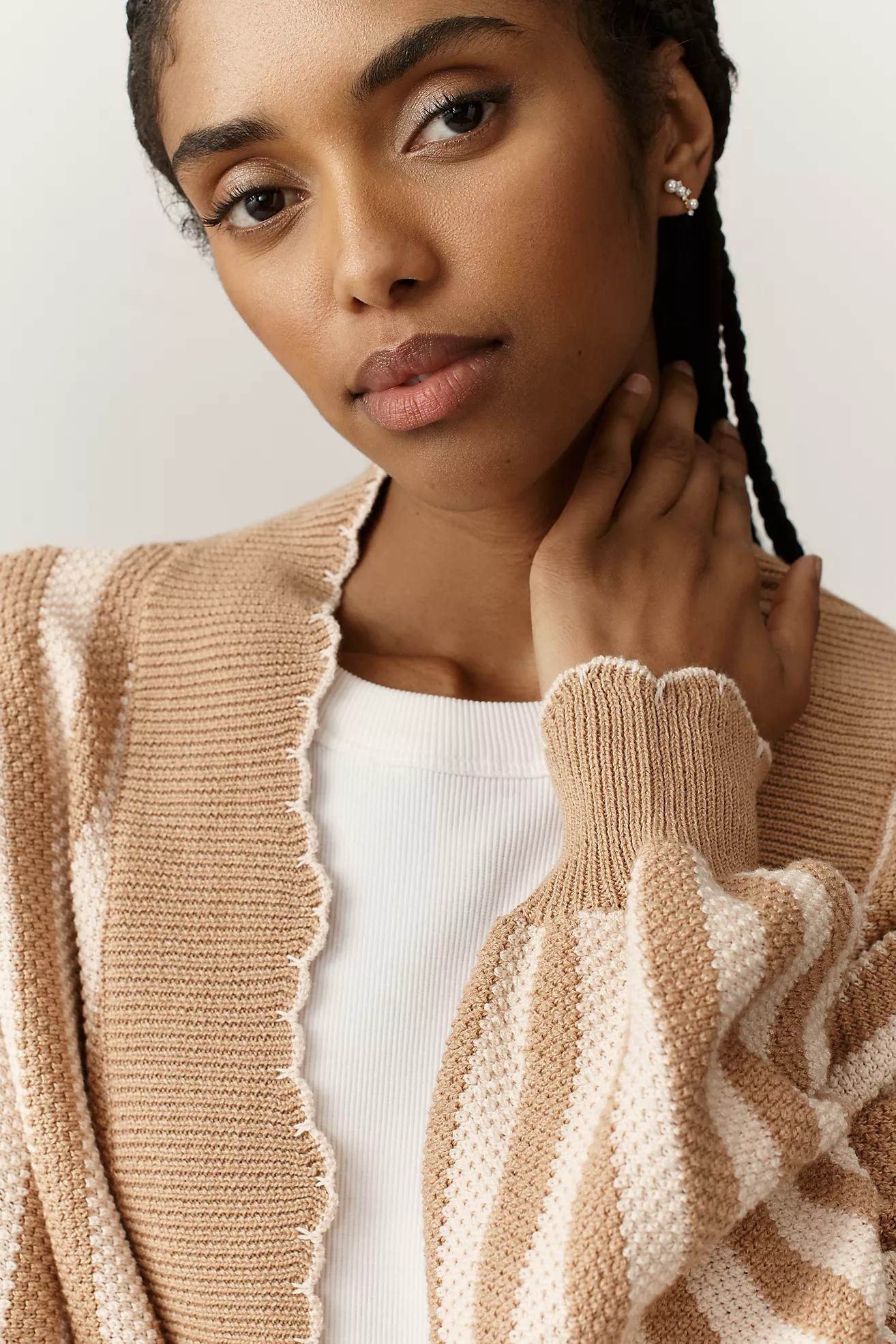 By Anthropologie Waffle-Knit Scalloped Cardigan Sweater | Anthropologie (US)