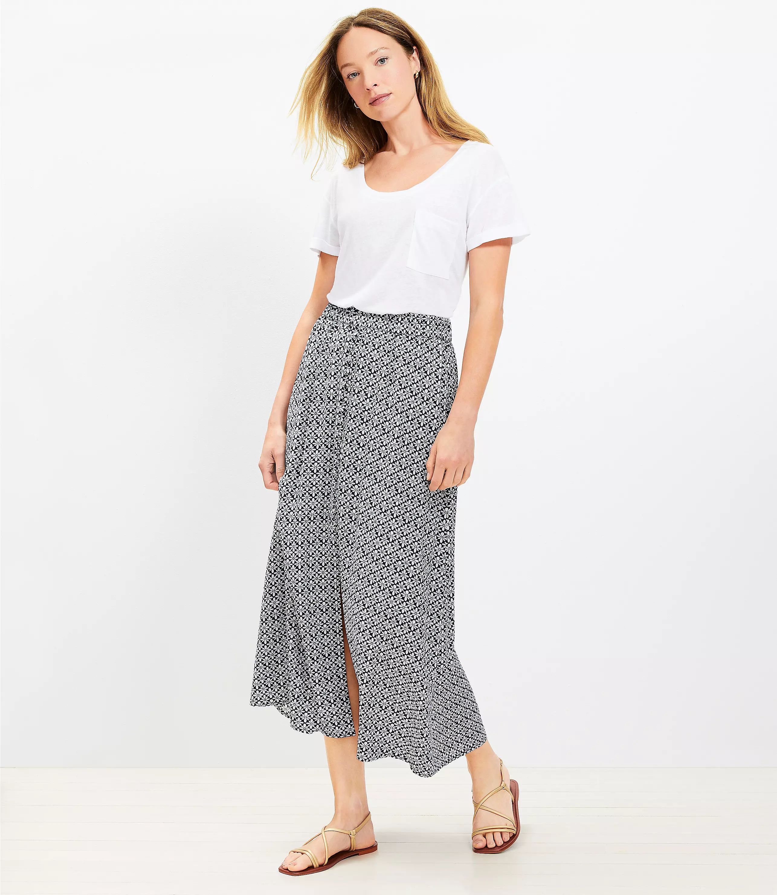 Petite Stamp Button Midi Skirt | LOFT