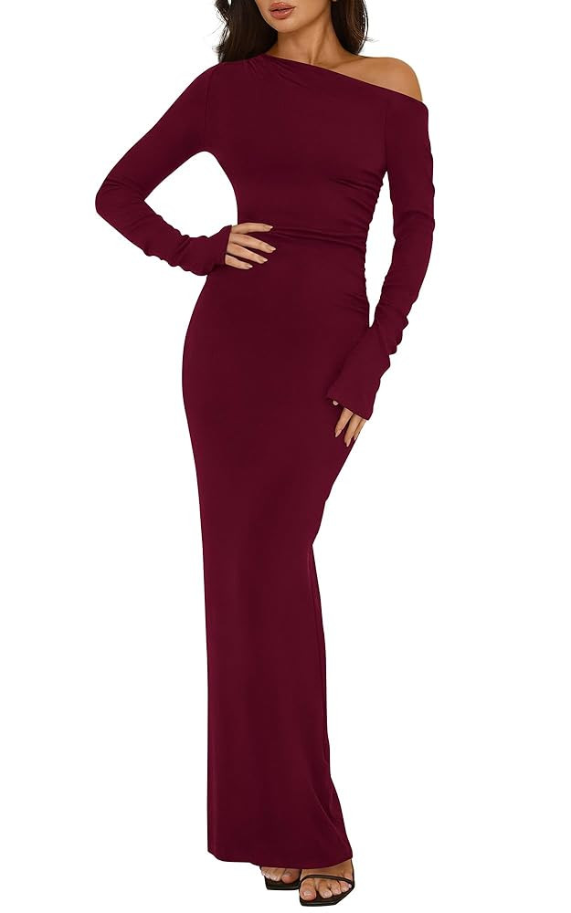 BTFBM One Shoulder Long Sleeve Maxi Dress Winter Maxi Dress Winter Holiday Dress Holiday Party Dress | Amazon (US)