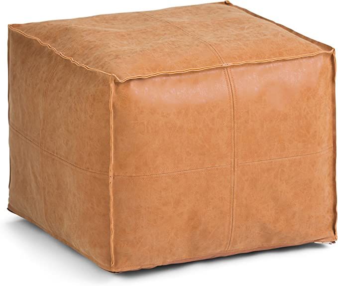 SIMPLIHOME Brody Square Pouf, Footstool, Upholstered in Distressed Brown Faux Leather, for the Li... | Amazon (US)