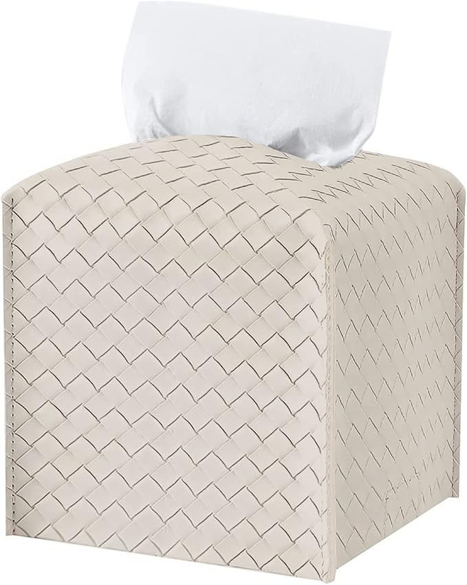 Tissue Box Cover, Jeethemy, Square Tissue Box Holder for Black PU Leather with Braided Pattern, P... | Amazon (US)