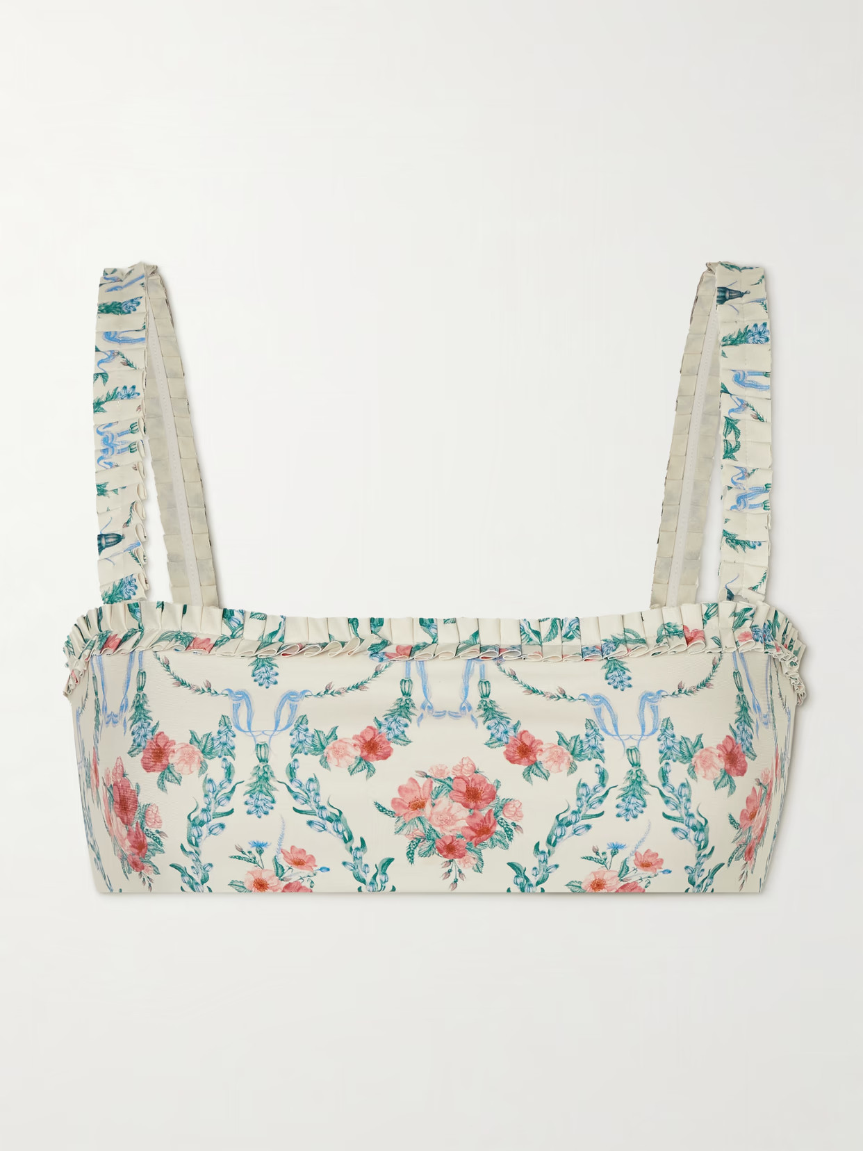 Agua by Agua Bendita - Olmo Mosqueta Printed Ruffled Recycled Bandeau Bikini Top - White | NET-A-PORTER (US)