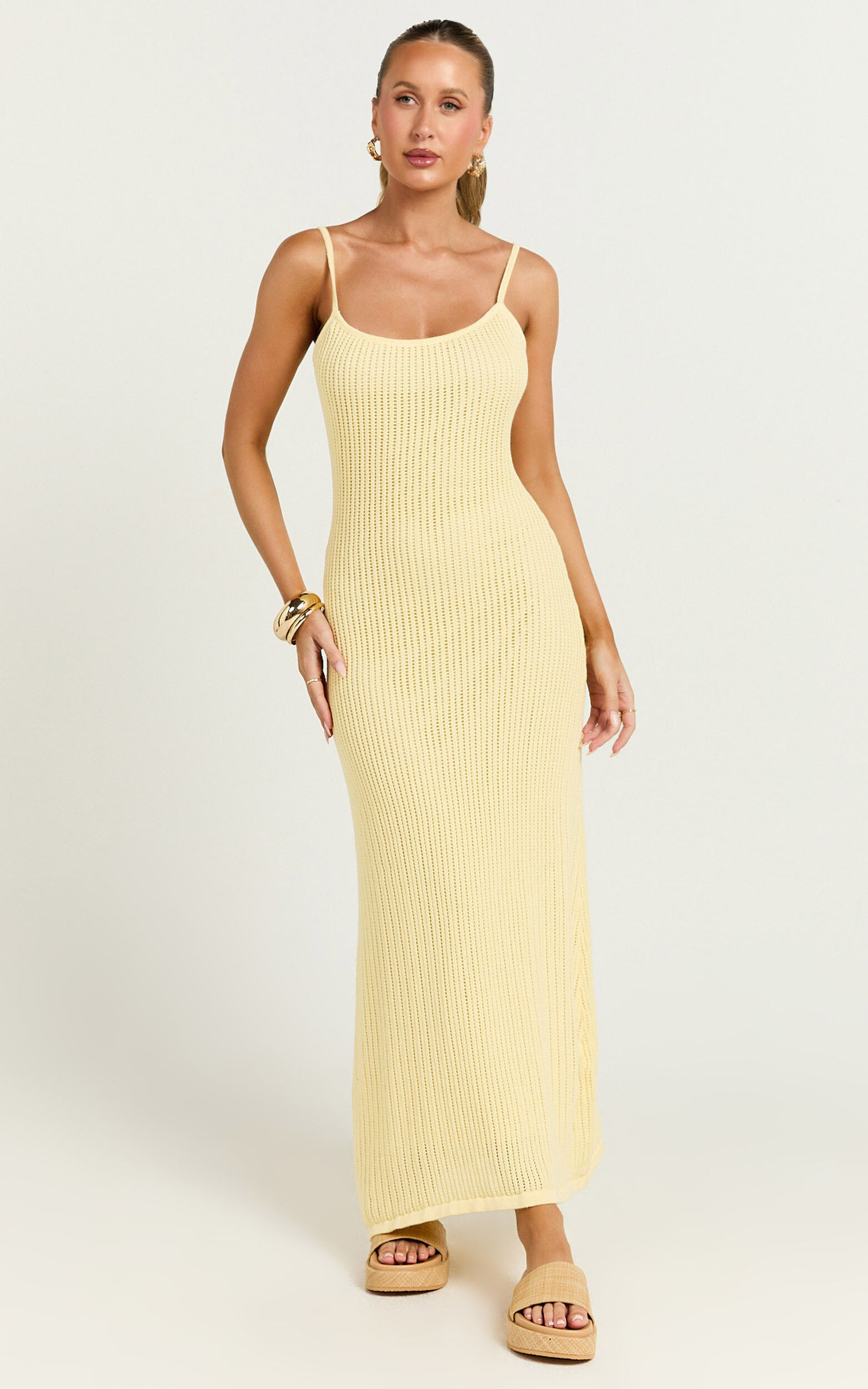 Fhel Maxi Dress - Crochet Strappy Dress in Lemon | Showpo (ANZ)