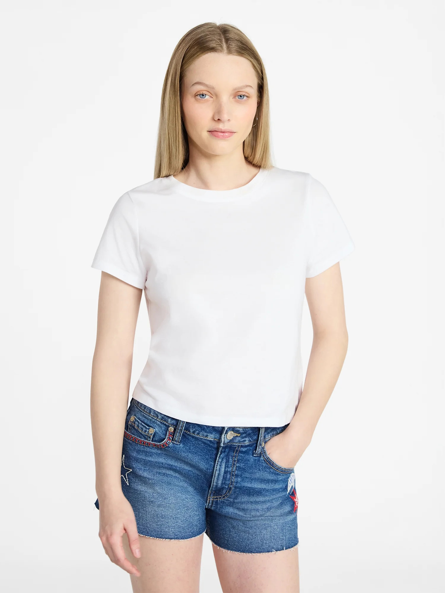 No Boundaries Cotton Tee with Short Sleeves, Women’s XXS-XXL | Walmart (US)