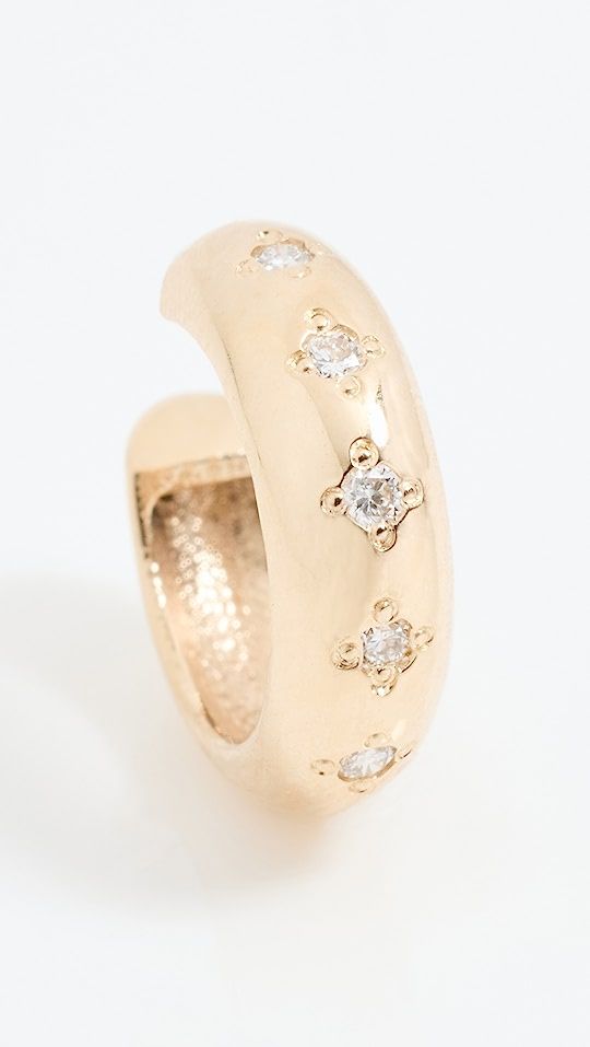 14k Round Ear Cuff with 5 Bead Set Diamonds | Shopbop