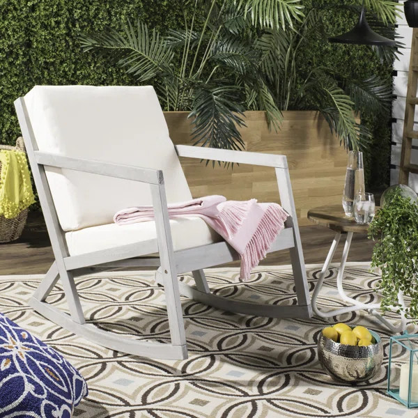 Outdoor Rocking Solid Wood Chair with Cushions | Wayfair North America
