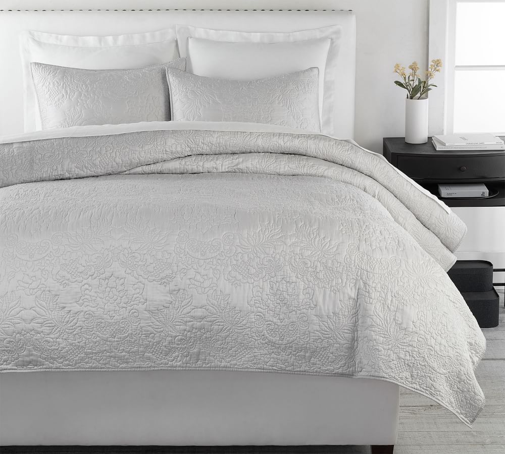 Monique Lhuillier Blossom Embroidered Cotton Quilt | Pottery Barn (US)