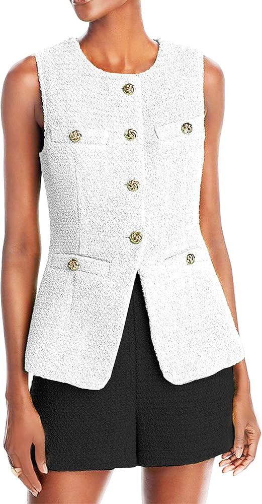 Women's 2025 Summer Tweed Vest Tops Y2K Long Sleeveless Lightweight Fashion Fully-Lined Elegant C... | Amazon (US)