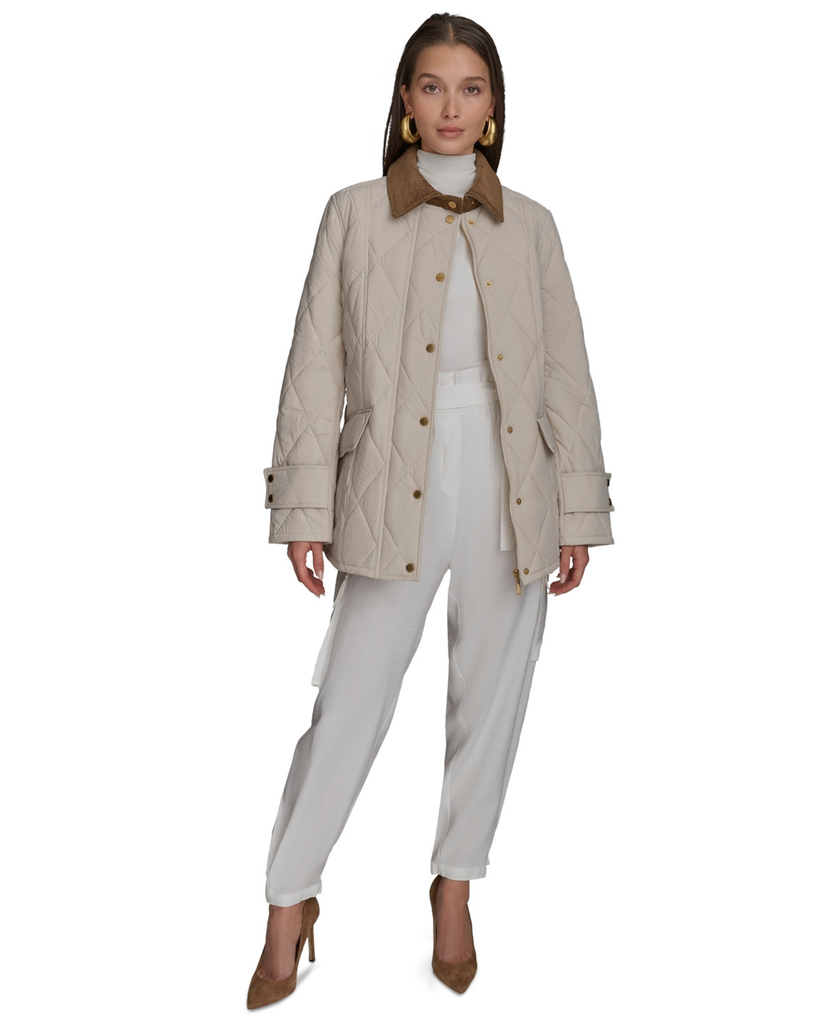 Donna Karan New York Women's Quilted Barn Jacket - Stony Beige | Macy's